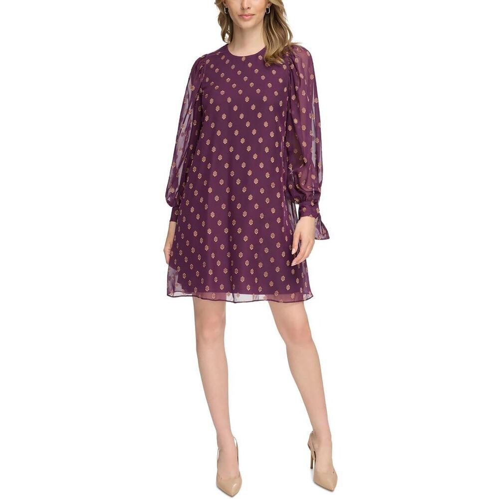 NWT Calvin Klein Shift Dress Sz 8 Aubergine Gold